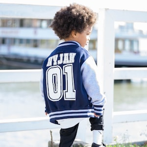 Baseball Style Kids Varsity Jacket, Custom Letterman Name & Number College Football Jacket for Boy or Girl image 2