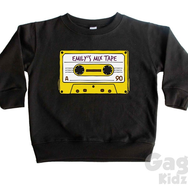 Custom Mix-Tape Name Kids Sweatshirt, Retro Music Cassette Sweater