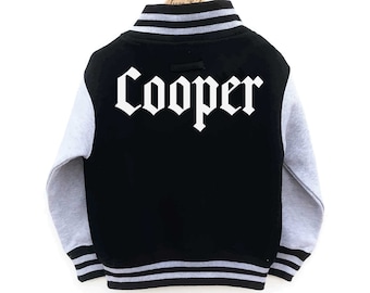 Custom Kids Name Varsity Jacket, Gothic Name Summer Baseball Jacket, Personalised Old English Unisex Coat