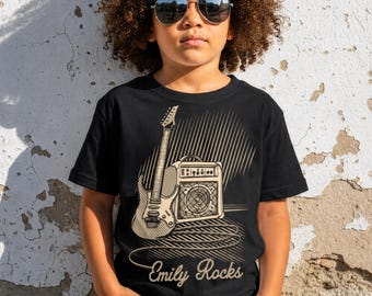 Custom Kids Name Rock Star T-Shirt: Personalised Guitar Tee