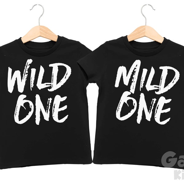 Wild One & Mild One Kids T-Shirt Set, Birthday Party Gift for Twins, Cousins or Best Friends