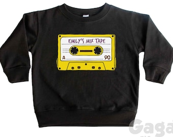 Custom Mix-Tape Name Kids Sweatshirt, Retro Music Cassette Sweater