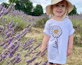 Flower Love Kids Summer T-Shirt, Spring Style, Daisy, Positive Quote Tee