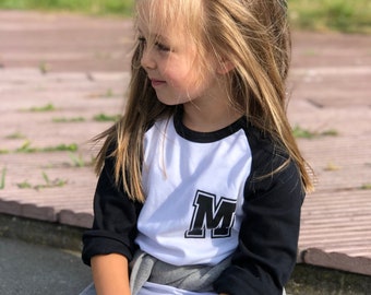 Kids Initial Baseball Shirt, Custom Raglan Shirt, Monogram Shirt