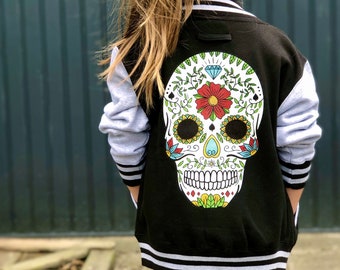 Sugar Skull Kids Varsity Jacket, Alternative Fashion, Child Summer Jacket