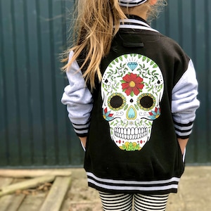 Sugar Skull Kids Varsity Jacket, Alternative Fashion, Child Summer Jacket image 1