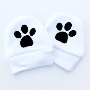 Paw Print Baby Mittens: Cotton Newborn Scratch Mitts