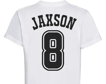 T-shirt de sport personnalisé pour enfant, votre nom et votre numéro de maillot de l'équipe de football junior/de sport américain, t-shirt du joueur préféré du joueur, haut pour l'âge d'un anniversaire