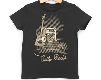 Custom Kids Name Rock Music TShirt, Personalised Future Rock Star Tee, Customised Guitar T-Shirt