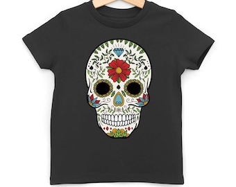 Gothic Sugar Skull-kinderT-shirt, Mexicaanse schedel, uniseks Day of Dead-shirt