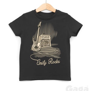 Custom Kids Name Rock Music TShirt, Personalised Future Rock Star Tee, Customised Guitar T-Shirt