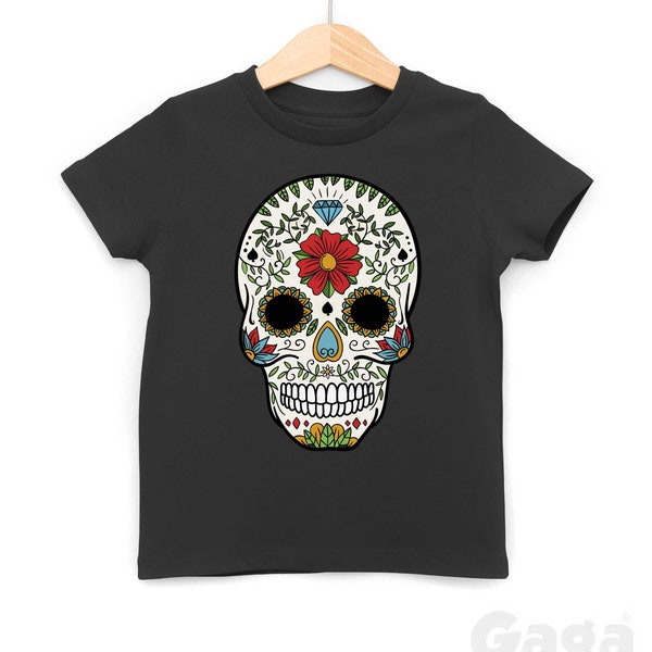 Gothic Sugar Skull Kids TShirt, Crâne mexicain, Unisexe Day of Dead Tee