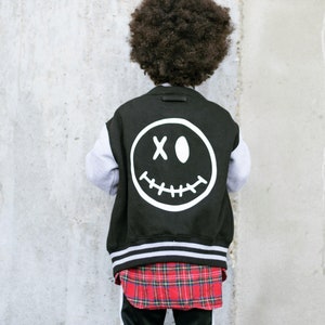 Happy Face Kids Varsity Jacket, Punk/Rock n Roll Bomber, Suits Boy or Girl