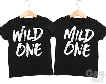 Wild One & Mild One Kids T-Shirt Set, Birthday Party Gift for Twins, Cousins or Best Friends