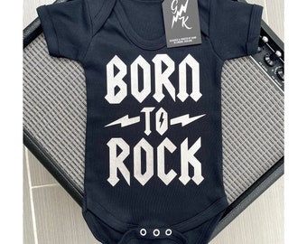 Body niemowlęce Born to Rock: srebrny nadruk, prezent heavy metalowy