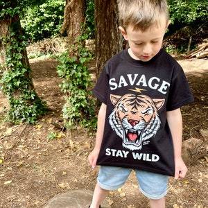 Kids Savage Tiger T-Shirt, Stay Wild Tee, Year of the Tiger, King of the Jungle TShirt image 1