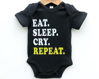 New Parents Gifts, Eat Sleep Cry Repeat, Cool Baby Bodysuit, Alternative Baby, Parents to Be New Baby Life Gift Trendy Baby Fashion Clothing