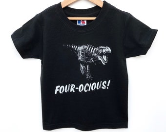 Four-Ocious 4th Birthday Tshirt, Kids Dinosaur Party