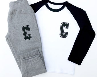 Custom Kids Initials Tracksuit, Baseball Shirt & Joggers, Monogram Clothing Outfit