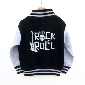 Blouson aviateur Lets Rock and Roll, veste universitaire pour enfants thème rock star, fête rock