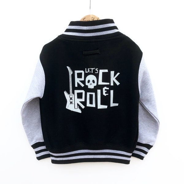 Lets Rock and Roll Bomber Jacket, Rock Star Theme Kids Varsity Jacket, Rock Party