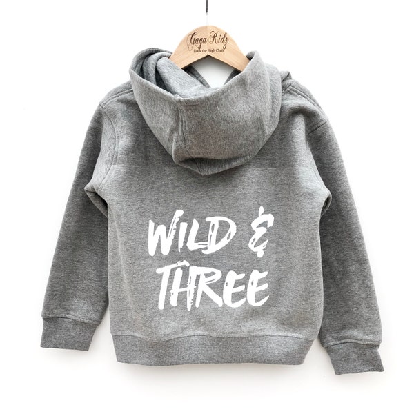 Wild and Three Hoodie, 3rd Birthday Outfit, Gift for 3 Year Old