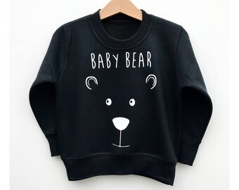 Baby Bear Sweatshirt: Kids Black Crew Neck Jumper