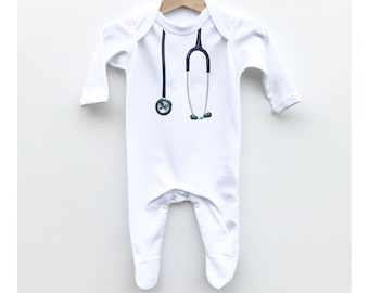 Stethoscope Baby Romper: Doctor/Nurse 100% Cotton Sleepsuit