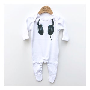 Baby DJ Headphones, Baby Romper, Hipster Baby, Future DJ, Music DJ Gift, Baby Boy Clothes, Music Baby Clothes Cool Baby Gift Baby Sleep Suit image 1