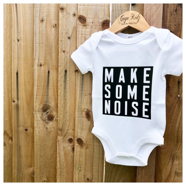 Make Some Noise Baby Grow, Monochrome Baby Bodysuit, Hipster Baby Clothes, Cool Baby Shower Gift, Funny Slogan Baby Clothes, Best Baby Gift