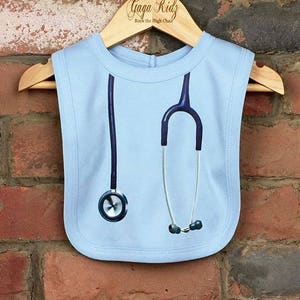 Stethoscope Baby Bibs, New Baby Shower Gift for a Doctor or Nurse, Funny Medical Themed Clothes for Infant image 2