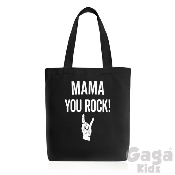 Mama You Rock Tote Bag, Trendy Stylish Black Carrier, Gift for Mum