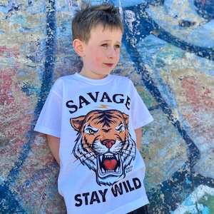 Kids Savage Tiger T-Shirt, Stay Wild Tee, Year of the Tiger, King of the Jungle TShirt image 7