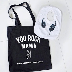 Muziek DJ baby slabbetje, grappige baby slabbetje, nieuwe babycadeaus, babykleding, baby DJ, peuters slabbetje, kinder slabbetje, dribbel slabbetje, baby koptelefoon, jongen meisje slabbetje afbeelding 5