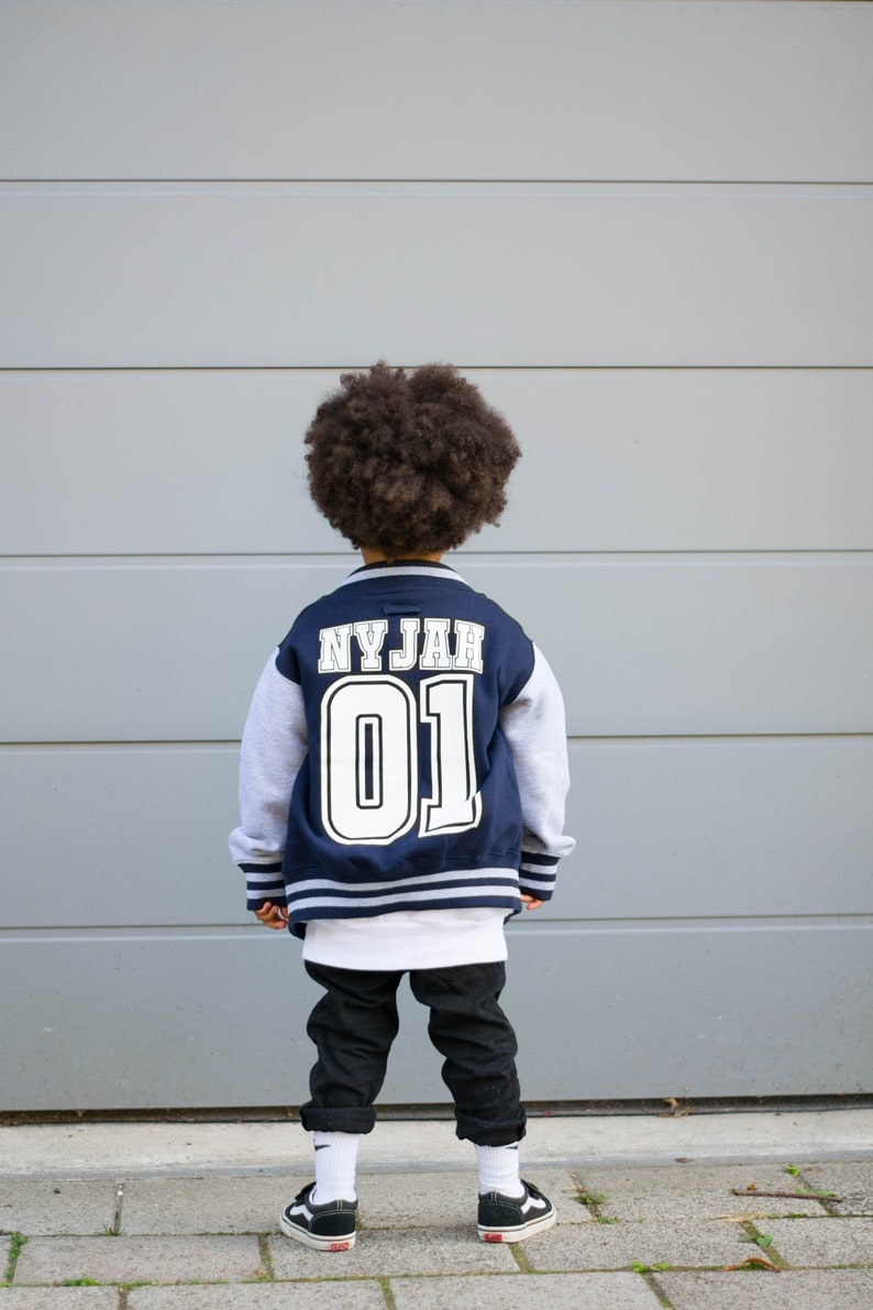 Baseball Style Kids Varsity Jacket, Custom Letterman Name & Number College Football Jacket for Boy or Girl image 1