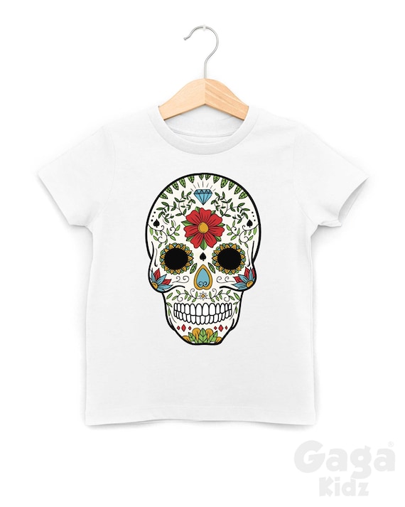 Gothic Sugar Skull Kids Tshirt, Mexican Skull, Unisex Day of Dead 