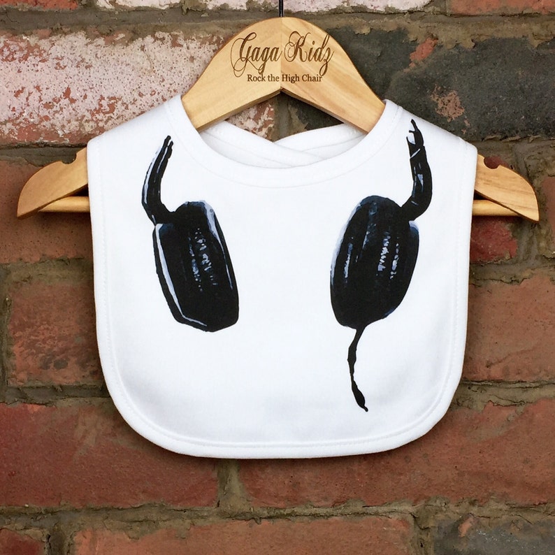 Music DJ Baby Bib, Funny Baby Bib, New Baby Gifts, Baby Clothes, Baby DJ, Toddlers Bib, Kids Bib, Dribble Bib, Baby Headphones, Boy Girl Bib image 1