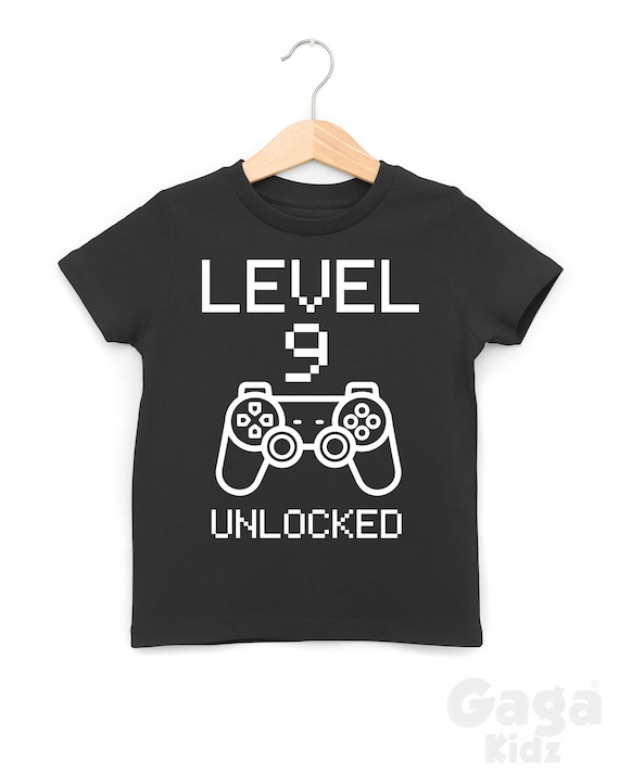 Level 9 Unlocked Kids T-shirt, Age Nine Third Birthday Number Tee