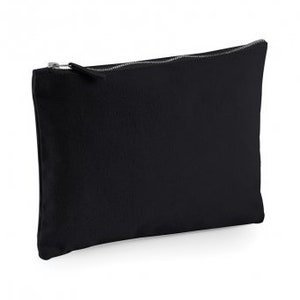 May include: A black canvas zippered pouch. The pouch is made of a soft, durable fabric and has a zipper closure.