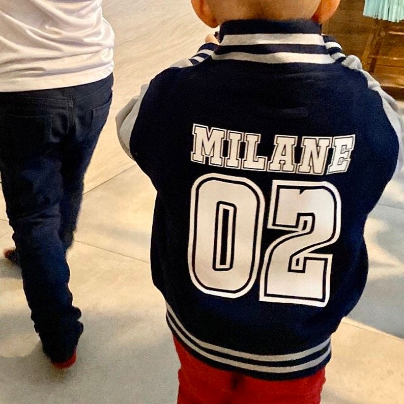 Baseball Style Kids Varsity Jacket, Custom Letterman Name & Number College Football Jacket for Boy or Girl image 6