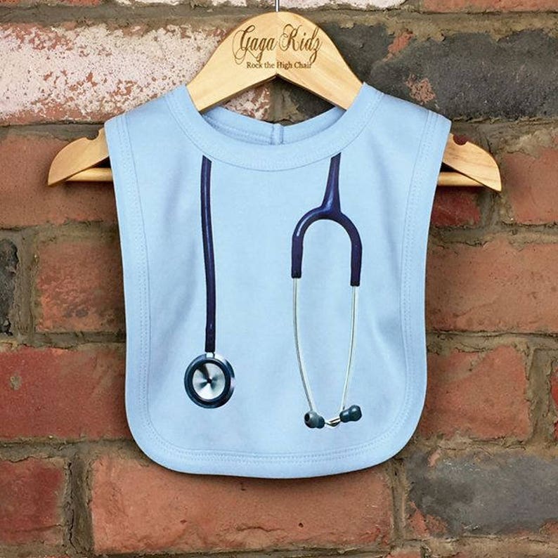 Stethoscope Baby Bibs, New Baby Shower Gift for a Doctor or Nurse, Funny Medical Themed Clothes for Infant image 2