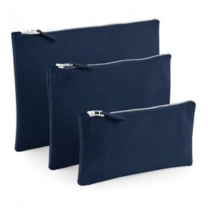 May include: Three navy blue zippered pouches of different sizes. The pouches are made of a soft, canvas-like material.