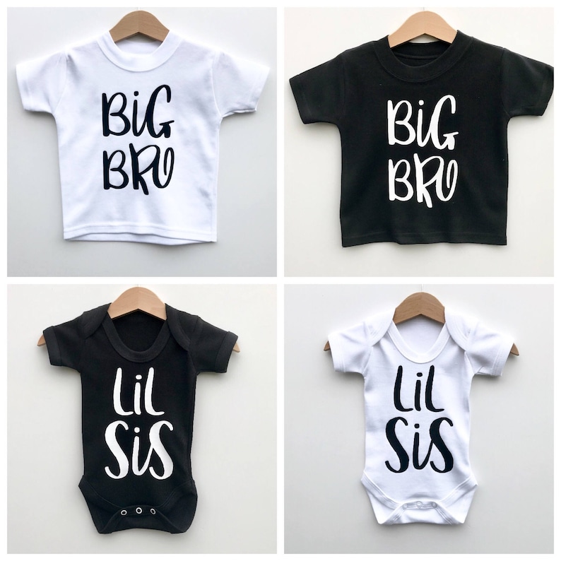 Sibling Set, Big Brother Little Sister, Sibling Clothes, Children's Gift, Big Bro Lil Sis, Brother TShirt, Sister TShirt, Baby Gift Clothes image 2