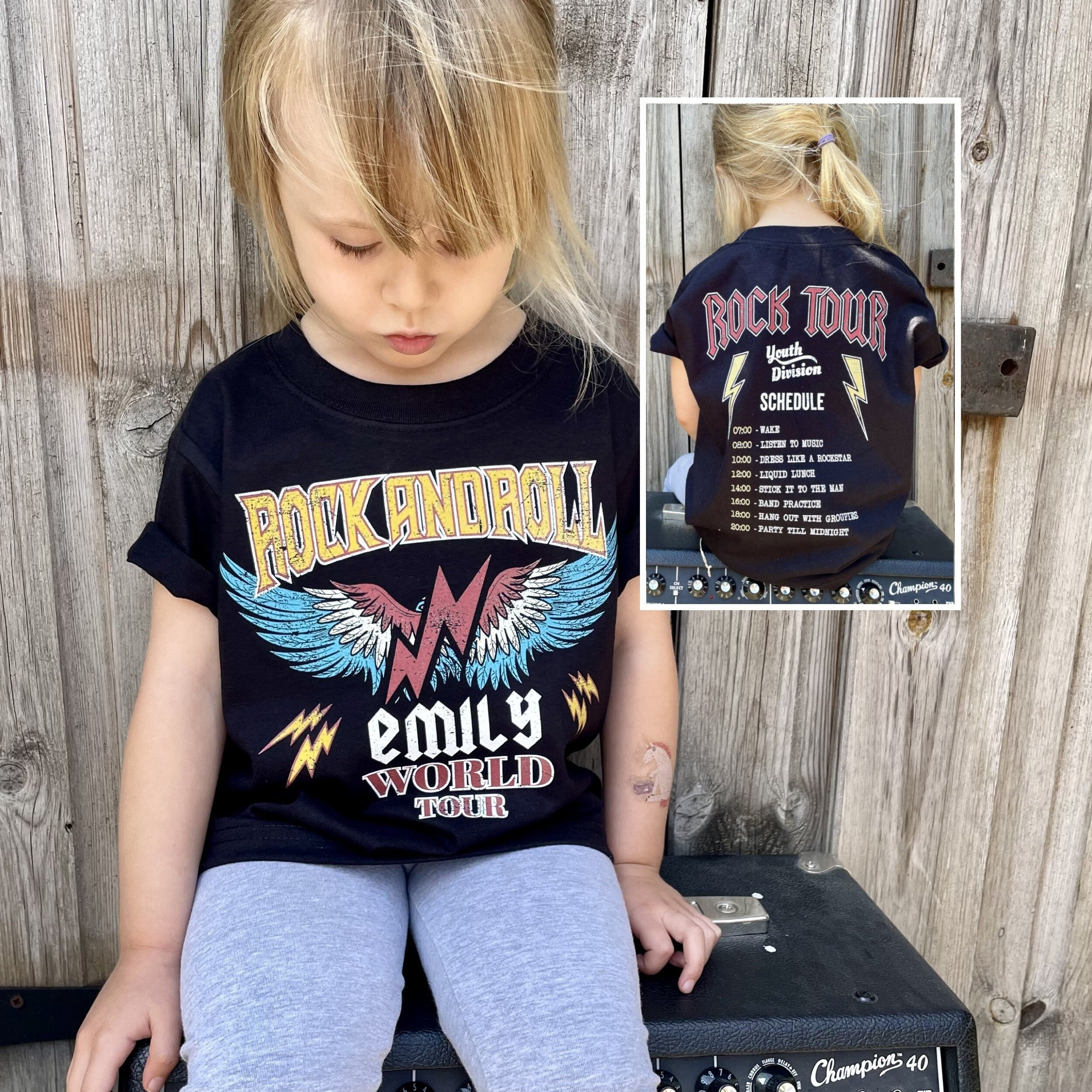 Custom Kids Rock Tour Tshirt, Personalised Rock and Roll Name Tee,  Customised Band Groupie Festival Schedule T-shirt - Etsy