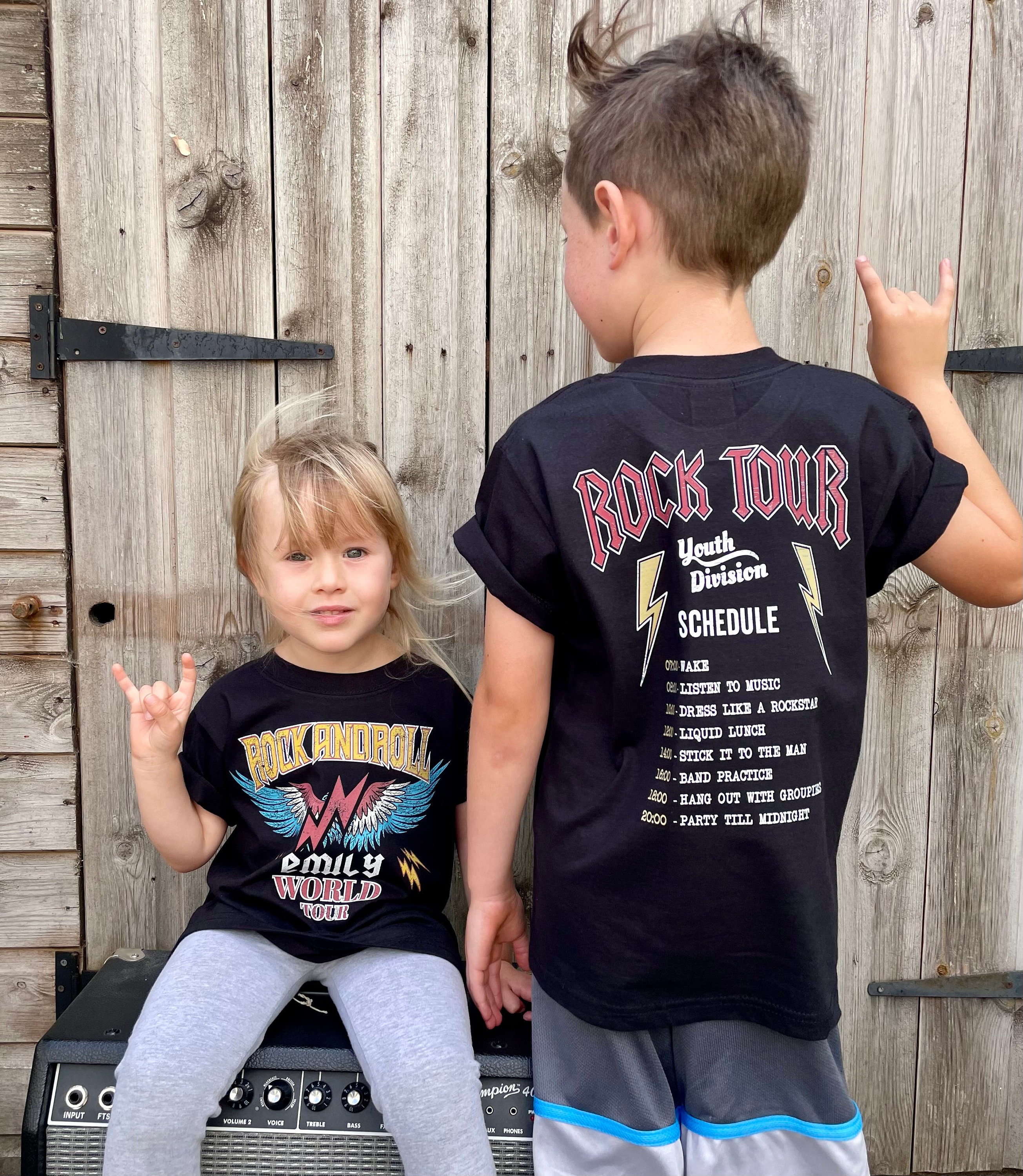 Custom Kids Rock Tour Tshirt, Personalised Rock and Roll Name Tee,  Customised Band Groupie Festival Schedule T-shirt - Etsy