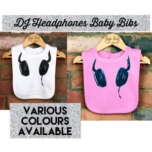 Muziek DJ baby slabbetje, grappige baby slabbetje, nieuwe babycadeaus, babykleding, baby DJ, peuters slabbetje, kinder slabbetje, dribbel slabbetje, baby koptelefoon, jongen meisje slabbetje afbeelding 3