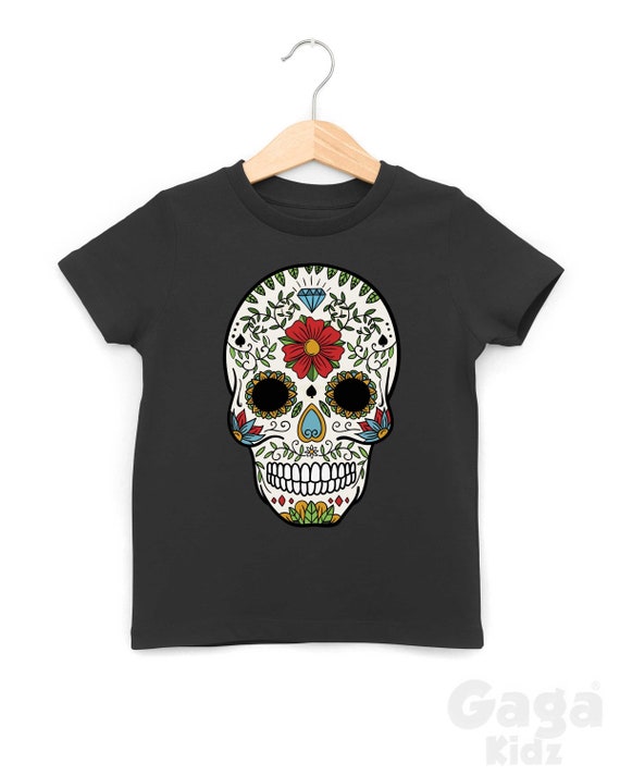 Gothic Sugar Skull Kids Tshirt, Mexican Skull, Unisex Day of Dead 