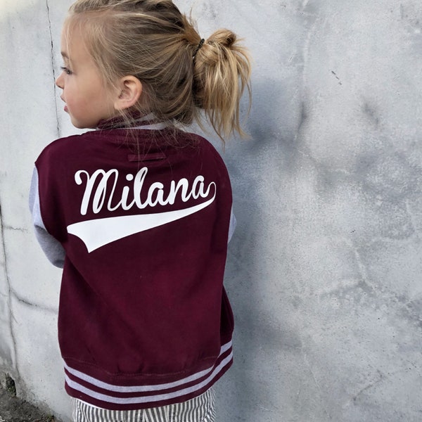 Custom Kids Varsity Jacket: Personalized with your Name (back) and Number or Letter (front)