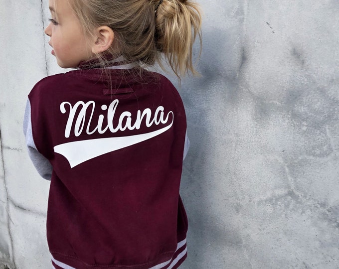 Custom Kids Varsity Jacket: Personalized with your Name (back) and Number or Letter (front)
