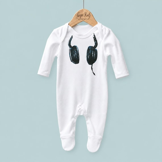 Baby DJ Headphones Romper: Hipster Music Gift, 100% Cotton Sleep Suit